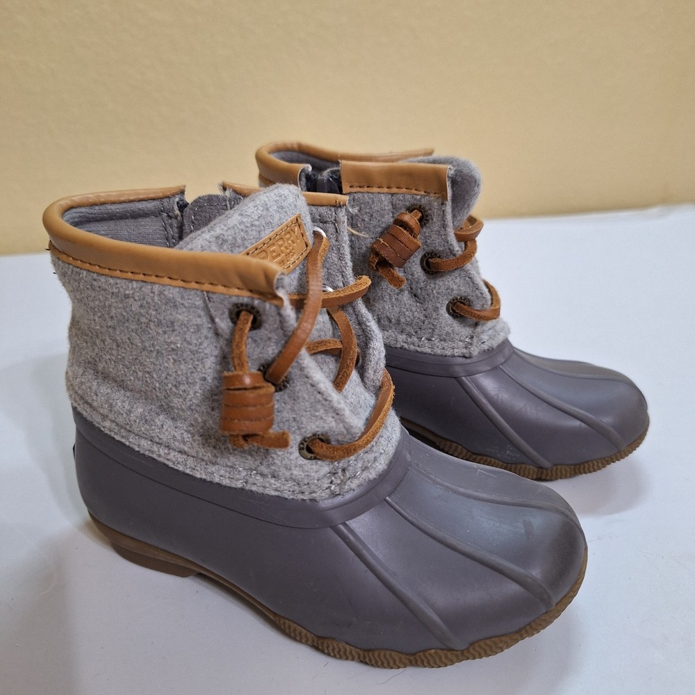 Sperry Top Sider Saltwater Toddler Size 8 Gray Wool ‎ Waterproof Duck Boots